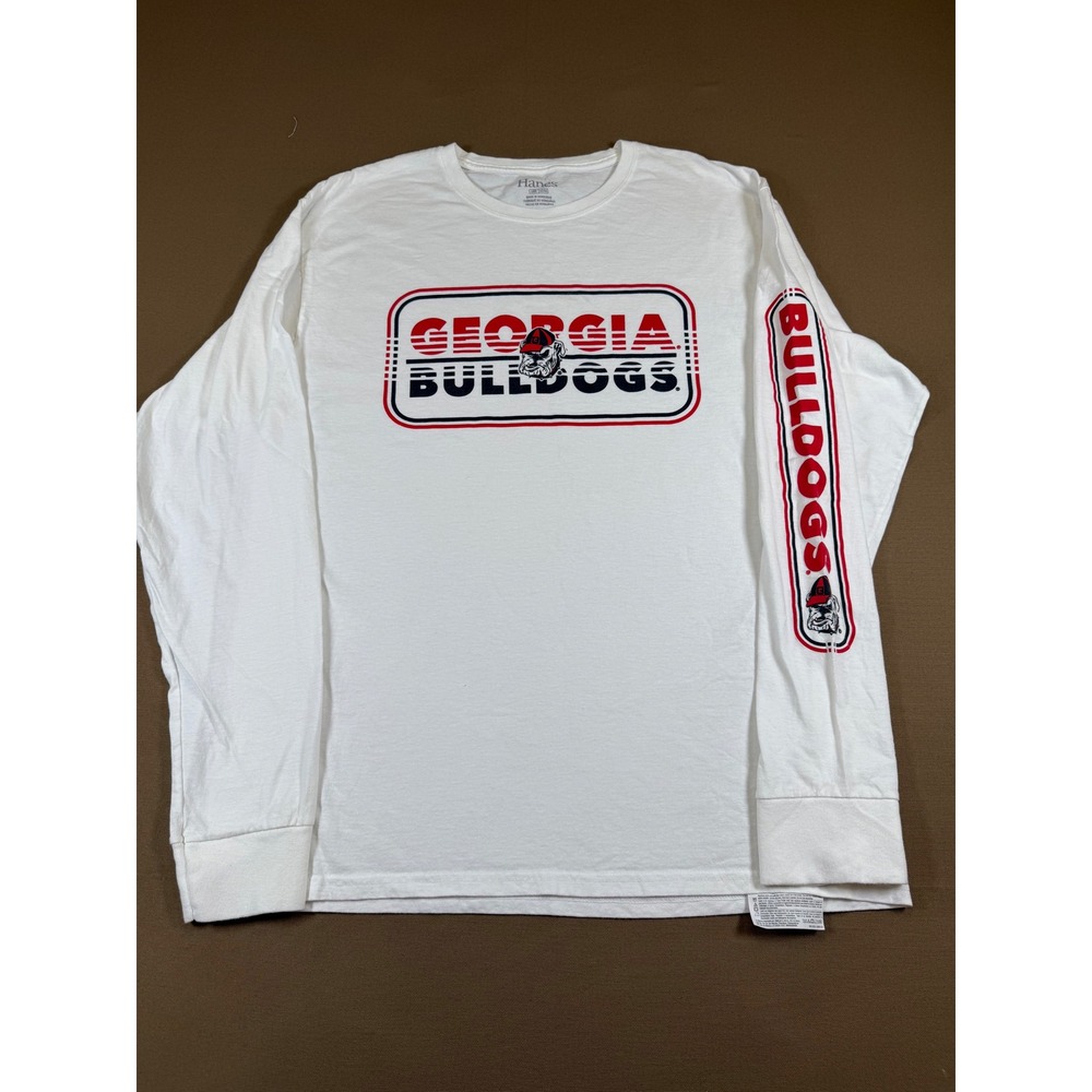 Georgia Bulldogs NCAA College Long Sleeve T Shirt Hanes White Mens Large‎